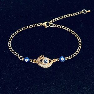 Rhinestone Evil Eye gold bracelet or anklet